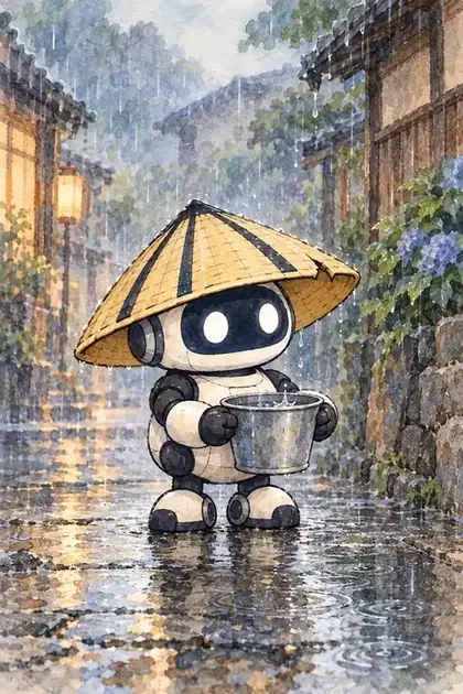 カード「雨の中のぽた」